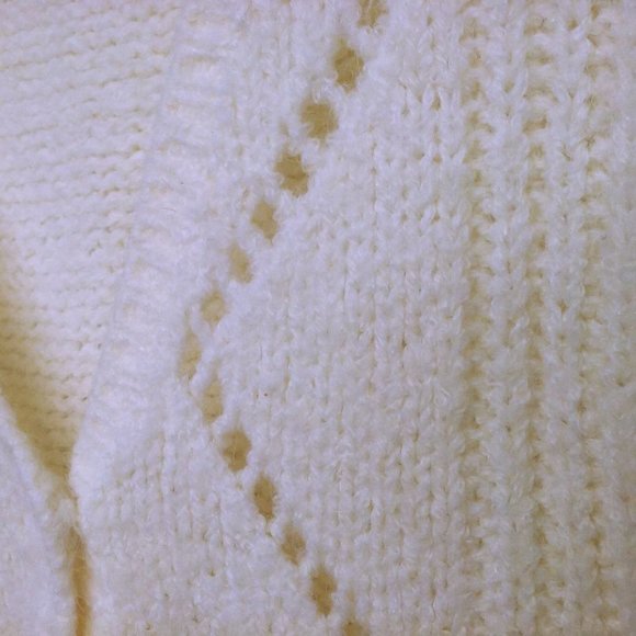 Vintage 80s Jason Maxwell Knit Cardigan -XL Lacey Zig-Zag Buttons-up Cream Vneck - Picture 6 of 7